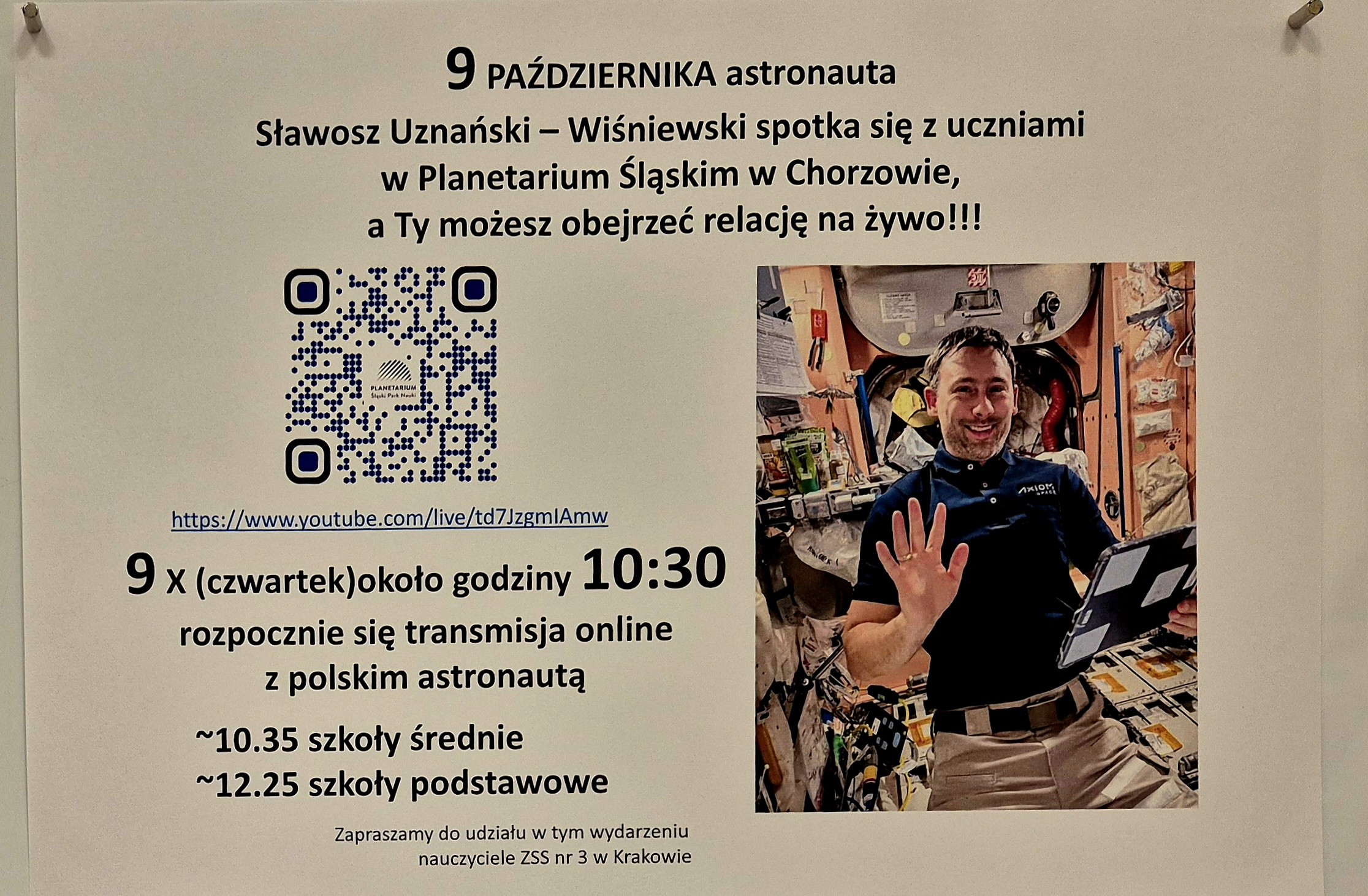 Sławosz Uznański-Wiśniewski w szpitalnej szkole, tym razem on-line…